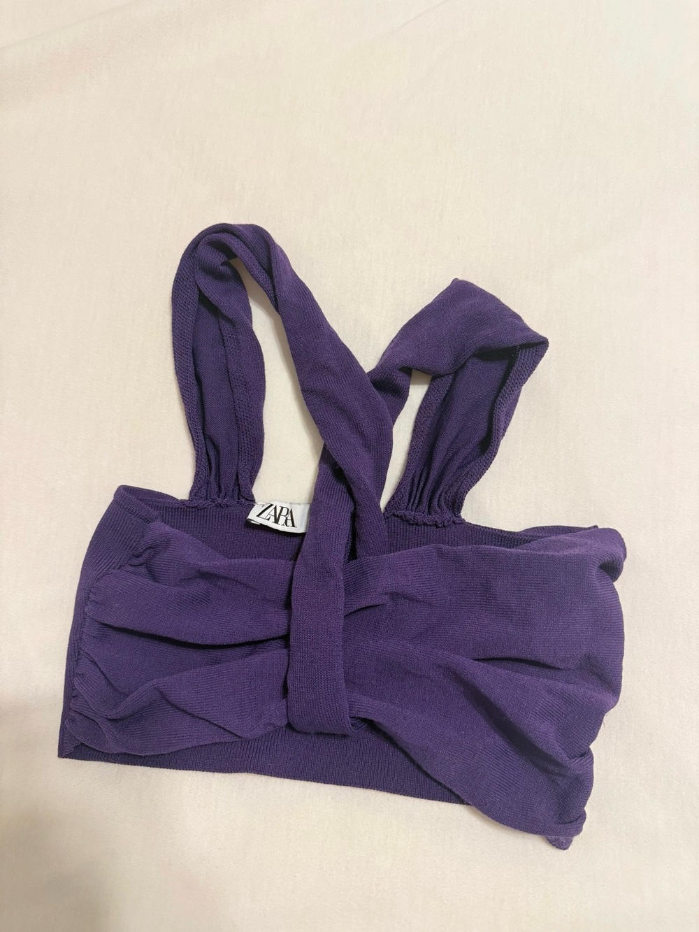 Zara Purple Twist-Front Bow Tie Crop Top